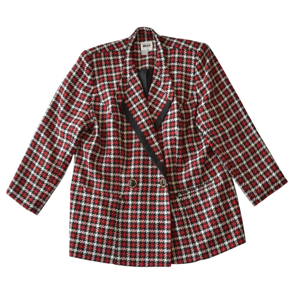 Vintage Leslie Fay Red Black Plaid Double Breasted Blazer Plus Size 20W